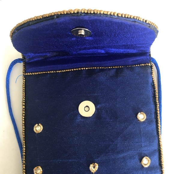 idealway Bohemian Beaded Crossbody Phone Bag for Women Girls blue and gold - Picture 8 of 10